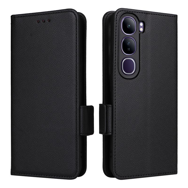 Wallet Flip Cover for Vivo V40 Lite Case Lychee Pattern Leather Magnetic Flip Folio Stand Phone Cover with Card Holder