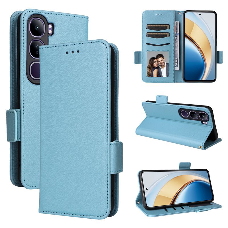 Wallet Flip Cover for Vivo V40 Lite Case Lychee Pattern Leather Magnetic Flip Folio Stand Phone Cover with Card Holder