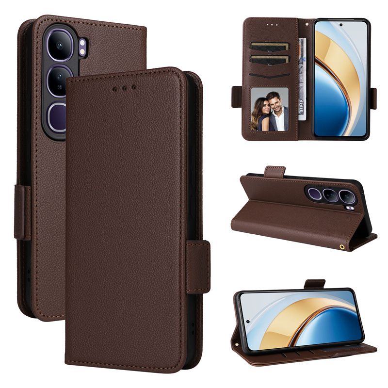 Wallet Flip Cover for Vivo V40 Lite Case Lychee Pattern Leather Magnetic Flip Folio Stand Phone Cover with Card Holder