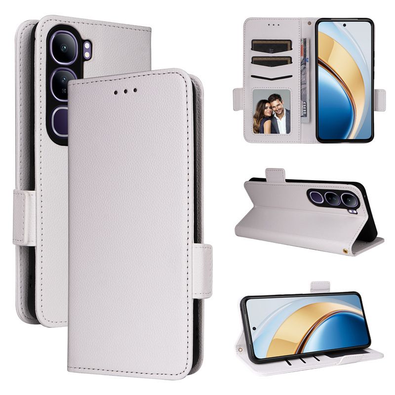 Wallet Flip Cover for Vivo V40 Lite Case Lychee Pattern Leather Magnetic Flip Folio Stand Phone Cover with Card Holder