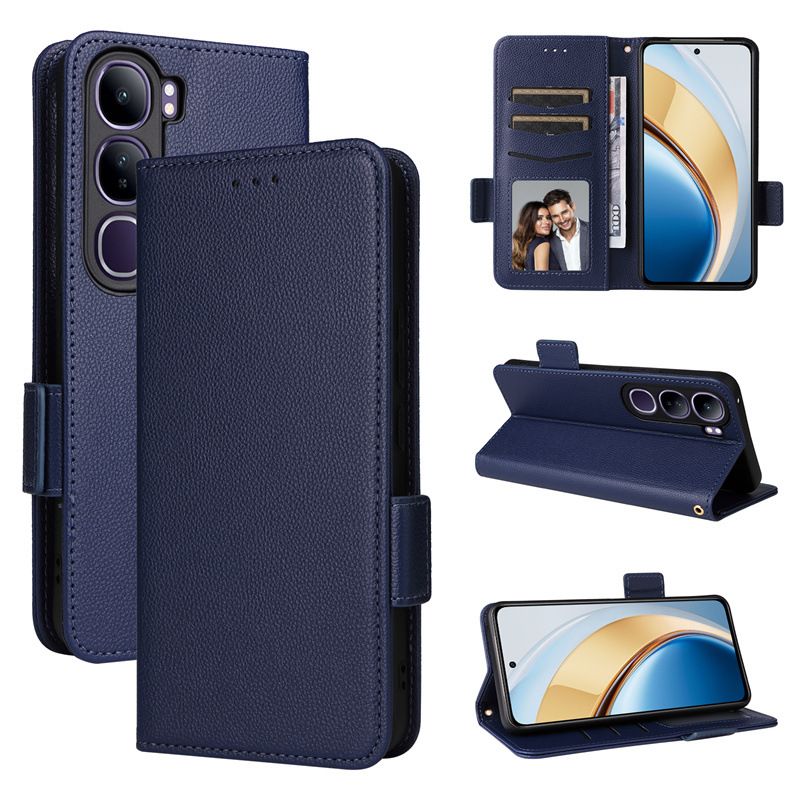 Wallet Flip Cover for Vivo V40 Lite Case Lychee Pattern Leather Magnetic Flip Folio Stand Phone Cover with Card Holder