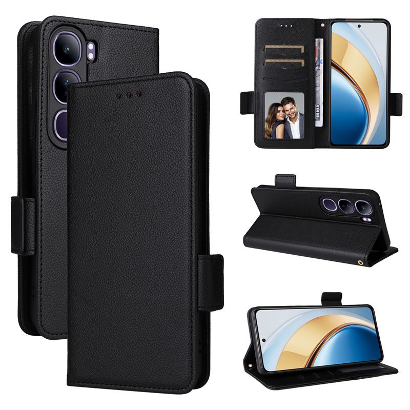 Wallet Flip Cover for Vivo V40 Lite Case Lychee Pattern Leather Magnetic Flip Folio Stand Phone Cover with Card Holder