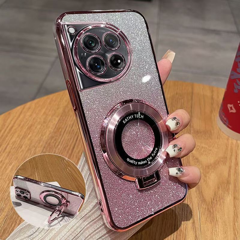 Luxury Transparent Glitter Powder Protective Cover For OnePlus 12, Magnetic Support Phone Case