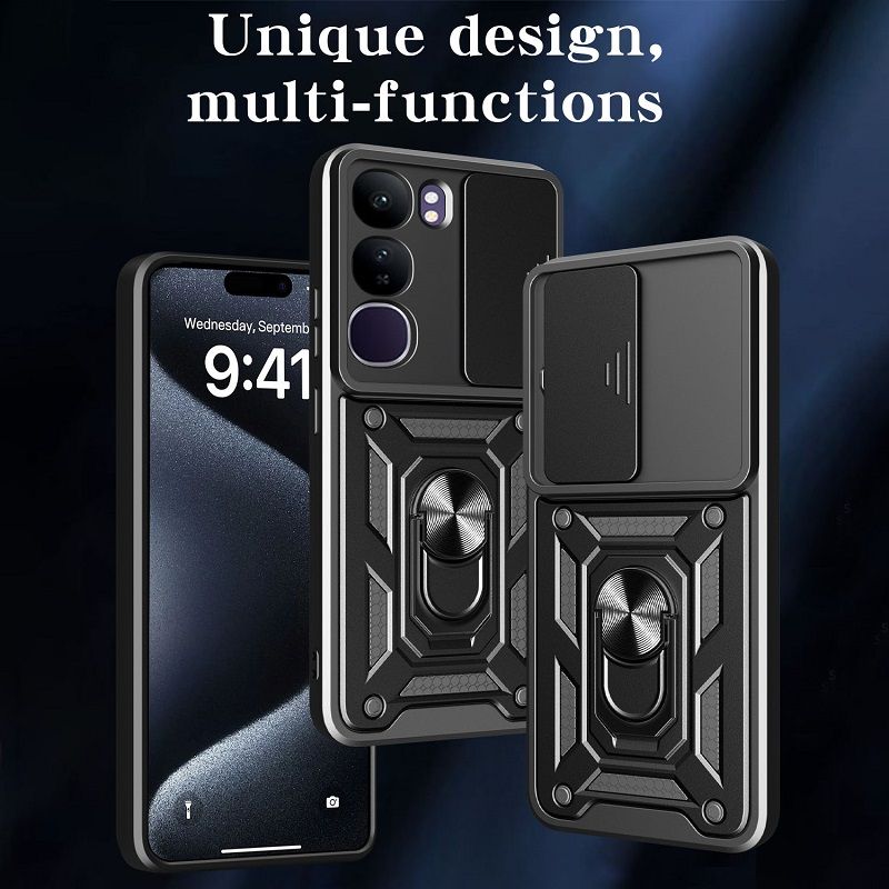 Luxury Slide Camera Lens Case For Vivo V40 Lite vehicle-mounted Magnetic Kickstand Bumper Cover