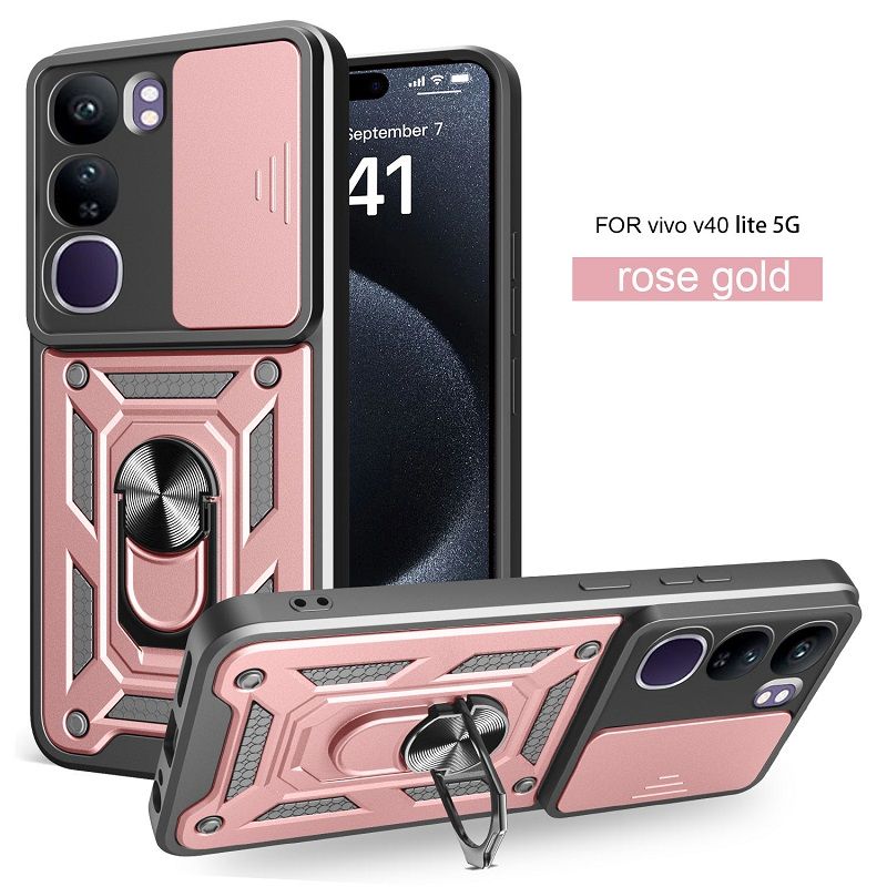 Luxury Slide Camera Lens Case For Vivo V40 Lite vehicle-mounted Magnetic Kickstand Bumper Cover