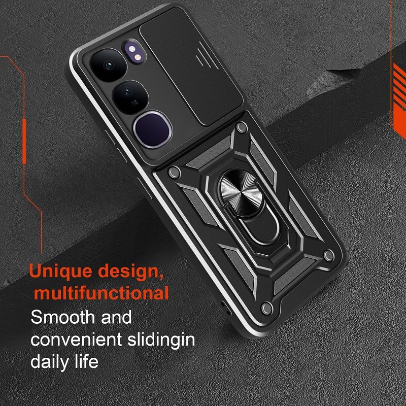 Luxury Slide Camera Lens Case For Vivo V40 Lite vehicle-mounted Magnetic Kickstand Bumper Cover