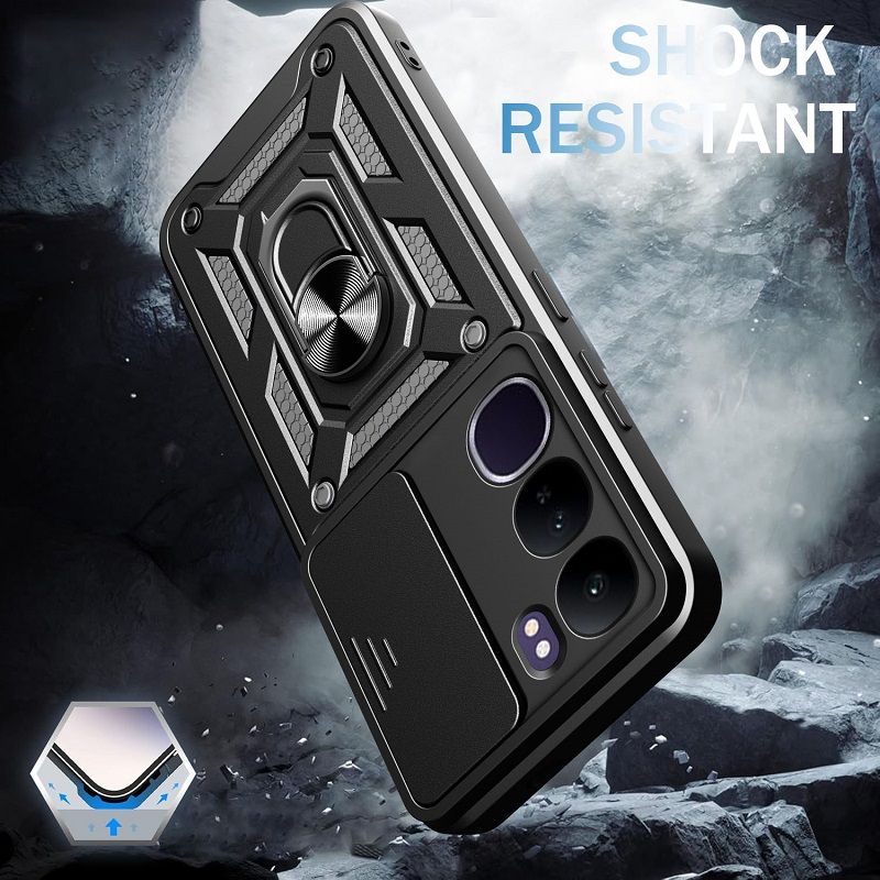 Luxury Slide Camera Lens Case For Vivo V40 Lite vehicle-mounted Magnetic Kickstand Bumper Cover