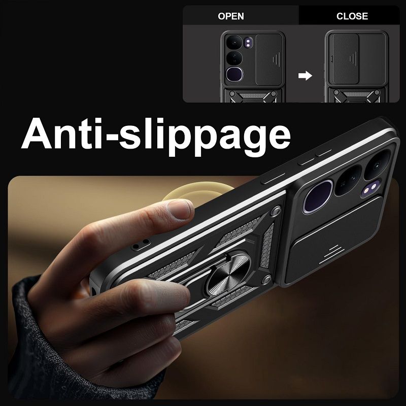Luxury Slide Camera Lens Case For Vivo V40 Lite vehicle-mounted Magnetic Kickstand Bumper Cover
