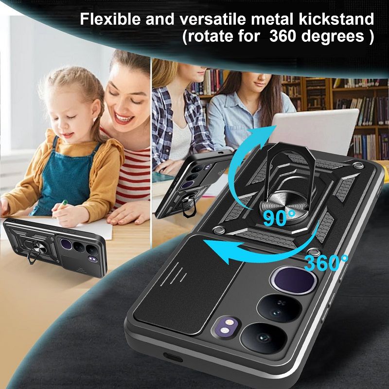 Luxury Slide Camera Lens Case For Vivo V40 Lite vehicle-mounted Magnetic Kickstand Bumper Cover