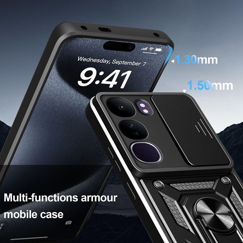 Luxury Slide Camera Lens Case For Vivo V40 Lite vehicle-mounted Magnetic Kickstand Bumper Cover
