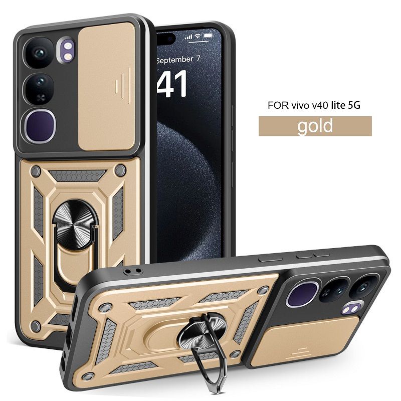 Luxury Slide Camera Lens Case For Vivo V40 Lite vehicle-mounted Magnetic Kickstand Bumper Cover