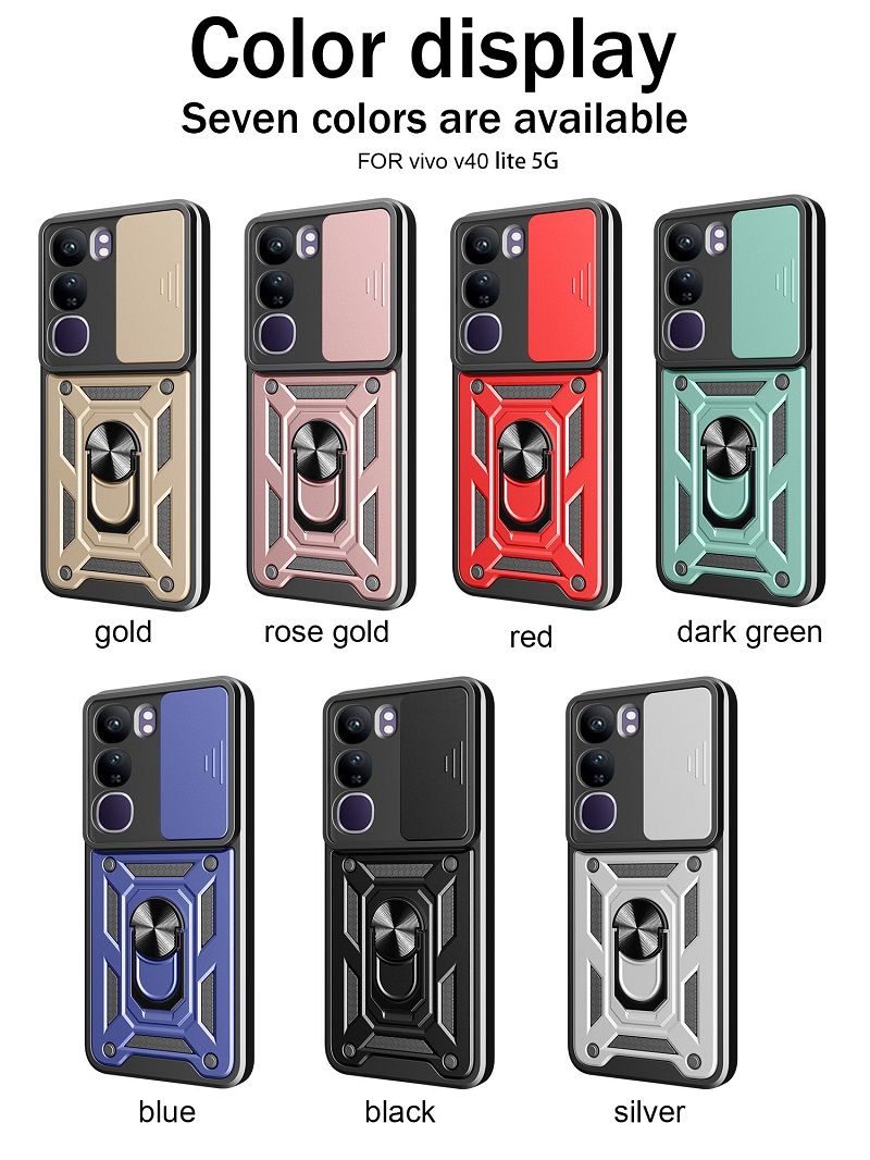 Luxury Slide Camera Lens Case For Vivo V40 Lite vehicle-mounted Magnetic Kickstand Bumper Cover