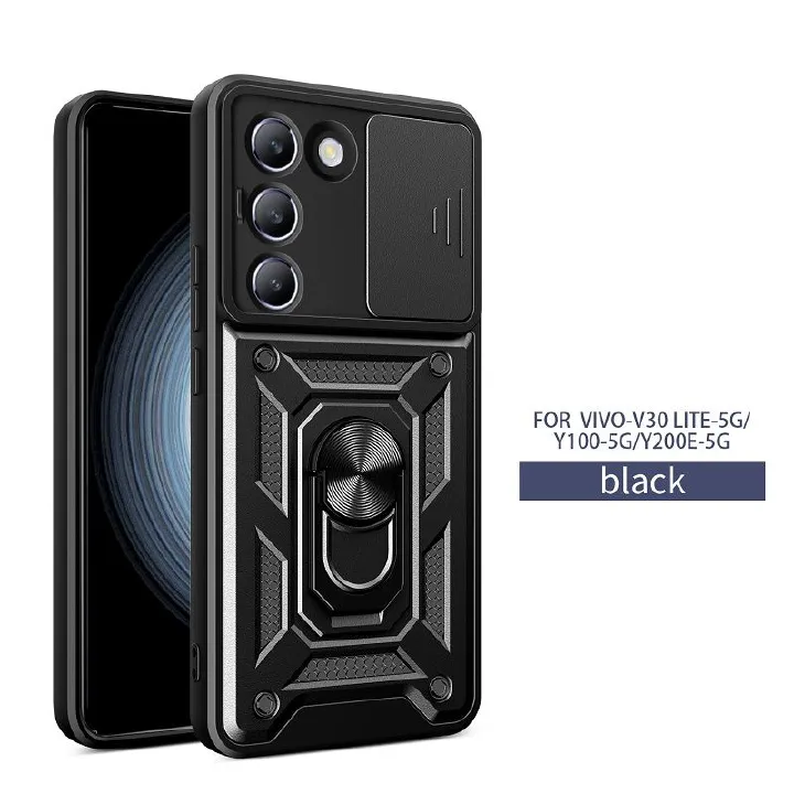 Luxury Slide Camera Lens Case For Vivo V30 Lite 5G/Vivo Y100 5G/ Y200e 5G vehicle-mounted Magnetic Kickstand Bumper Cover