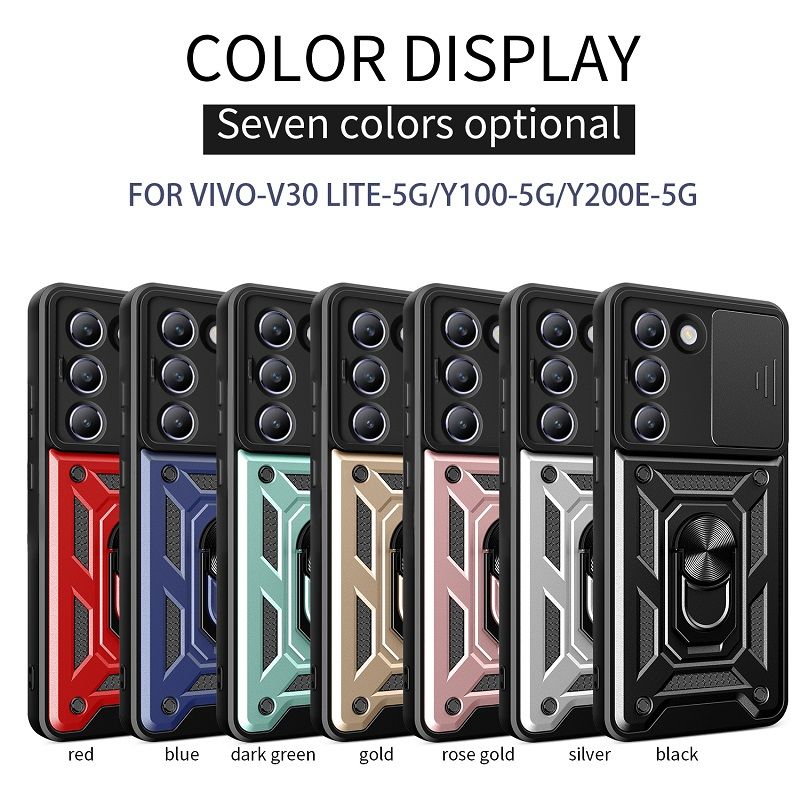 Luxury Slide Camera Lens Case For Vivo V30 Lite 5G/Vivo Y100 5G/ Y200e 5G vehicle-mounted Magnetic Kickstand Bumper Cover