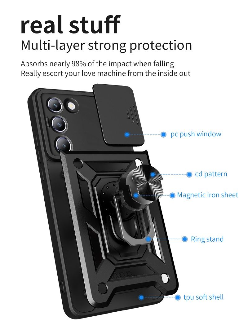 Luxury Slide Camera Lens Case For Vivo V30 Lite 5G/Vivo Y100 5G/ Y200e 5G vehicle-mounted Magnetic Kickstand Bumper Cover