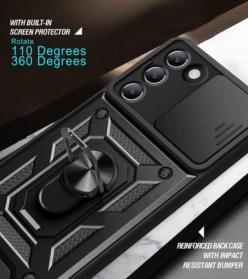 Luxury Slide Camera Lens Case For Vivo V30 Lite 5G/Vivo Y100 5G/ Y200e 5G vehicle-mounted Magnetic Kickstand Bumper Cover
