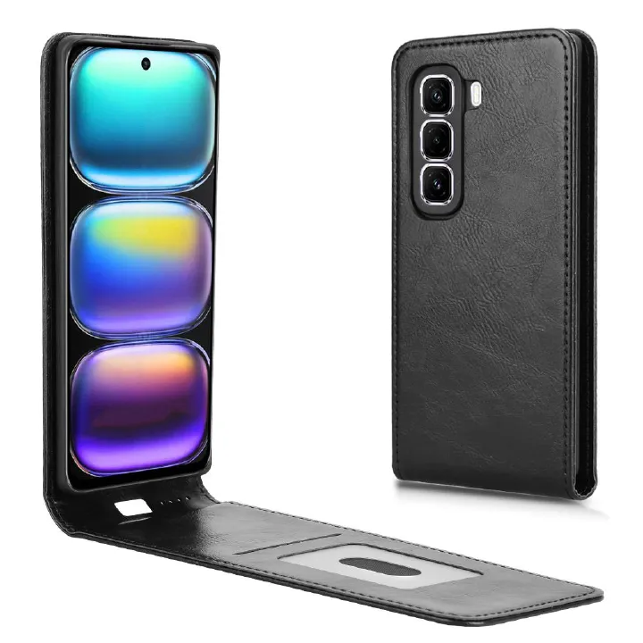 Leather Flip Cover For infinix Hot 50 Pro Plus/ X6880 Up And Down Flip Cover PU Leather Durable Protective Cover