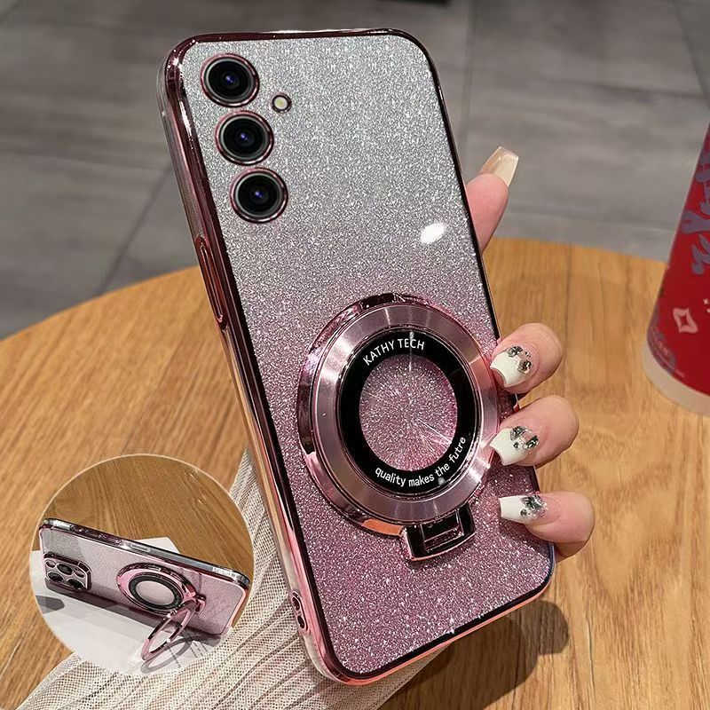 Luxury Magnetic Support Transparent Glitter Powder Phone Case For Samsung Galaxy A34 5G Fall Prevention Protective Cove