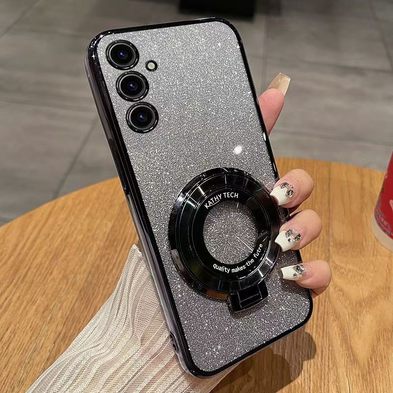 Luxury Magnetic Support Transparent Glitter Powder Phone Case For Samsung Galaxy A34 5G Fall Prevention Protective Cove