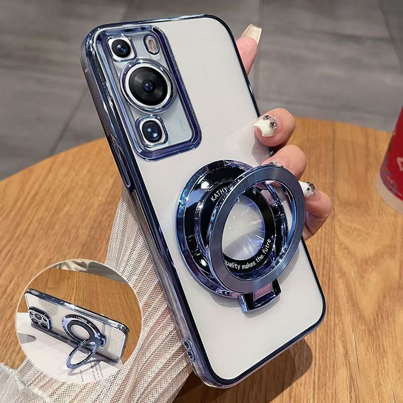 Luxury Magnetic Support Transparent Glitter Powder Phone Case For Huawei P60/P60 Pro Fall Prevention Protective Cover