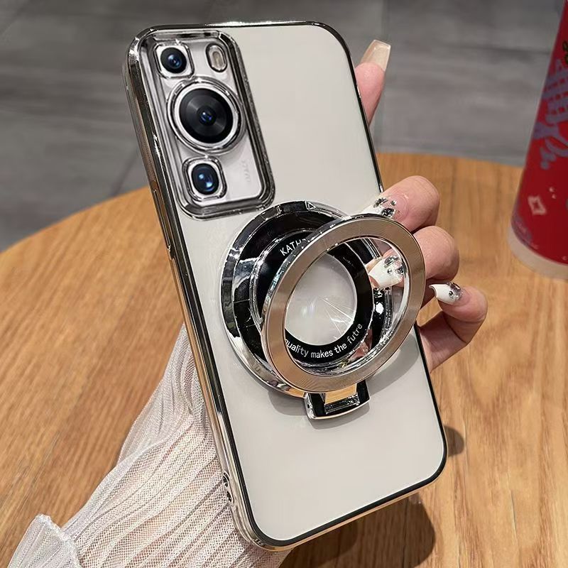 Luxury Magnetic Support Transparent Glitter Powder Phone Case For Huawei P60/P60 Pro Fall Prevention Protective Cover