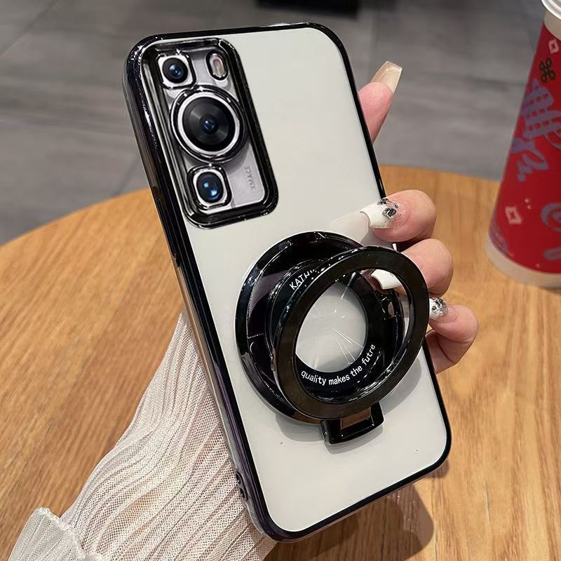 Luxury Magnetic Support Transparent Glitter Powder Phone Case For Huawei P60/P60 Pro Fall Prevention Protective Cover