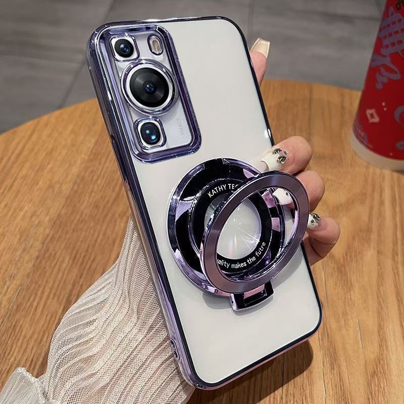 Luxury Magnetic Support Transparent Glitter Powder Phone Case For Huawei P60/P60 Pro Fall Prevention Protective Cover