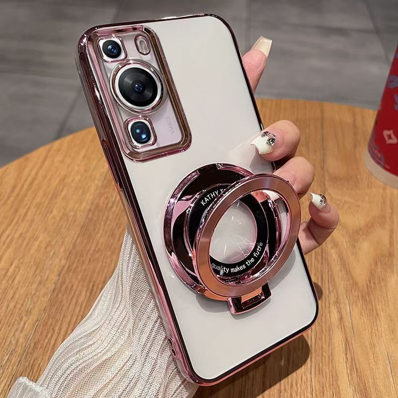 Luxury Magnetic Support Transparent Glitter Powder Phone Case For Huawei P60/P60 Pro Fall Prevention Protective Cover