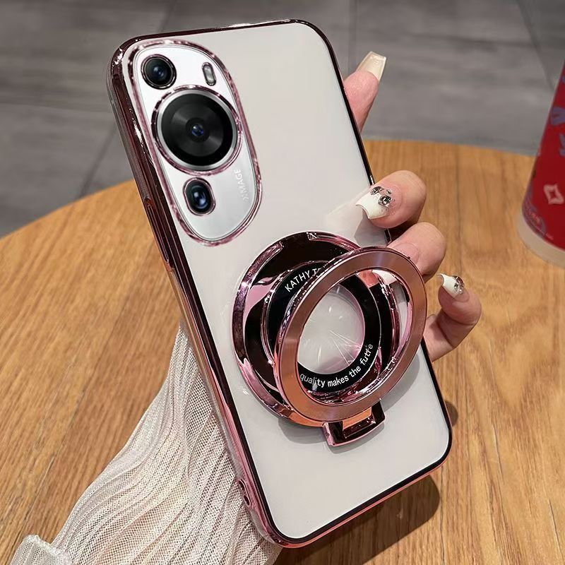 Luxury Magnetic Support Transparent Glitter Powder Phone Case For Huawei P60 Art, Fall Prevention Protective Cover