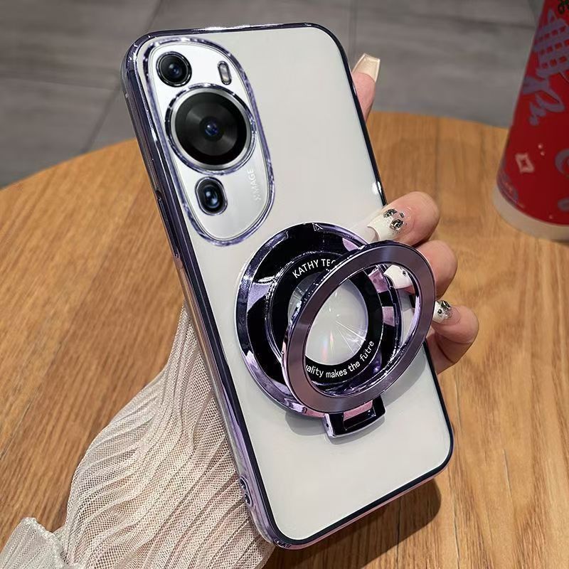 Luxury Magnetic Support Transparent Glitter Powder Phone Case For Huawei P60 Art, Fall Prevention Protective Cover