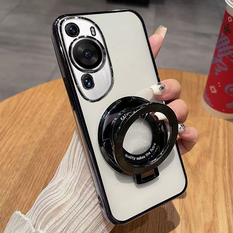 Luxury Magnetic Support Transparent Glitter Powder Phone Case For Huawei P60 Art, Fall Prevention Protective Cover