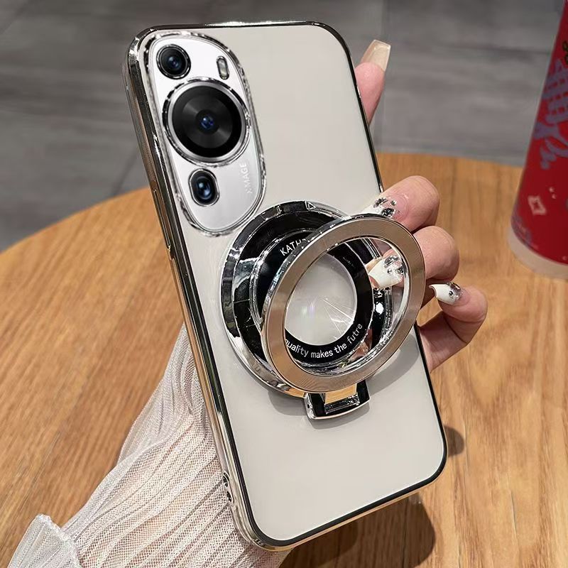 Luxury Magnetic Support Transparent Glitter Powder Phone Case For Huawei P60 Art, Fall Prevention Protective Cover