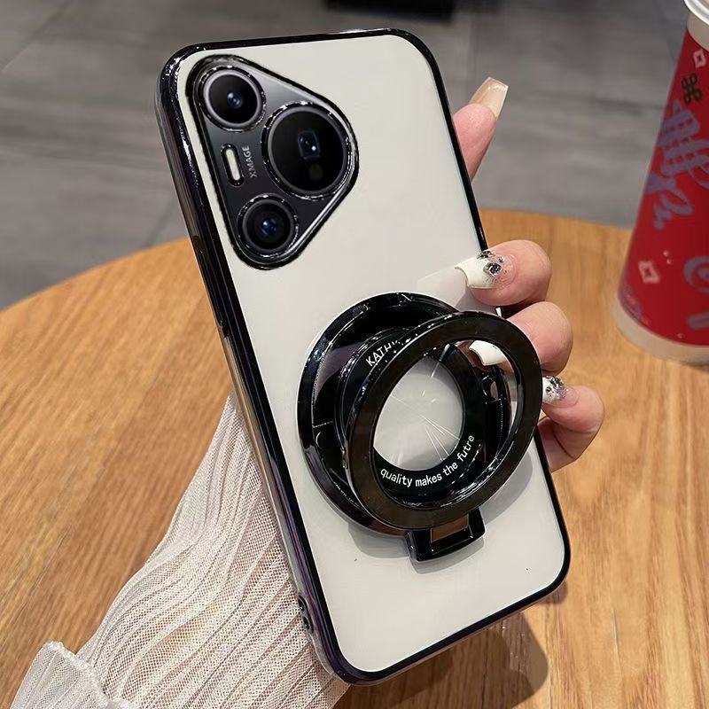 Luxury Magnetic Support Transparent Glitter Powder Phone Case For Huawei Pura 70 Pro/Pura 70 Pro+, Fall Prevention Protective Cover