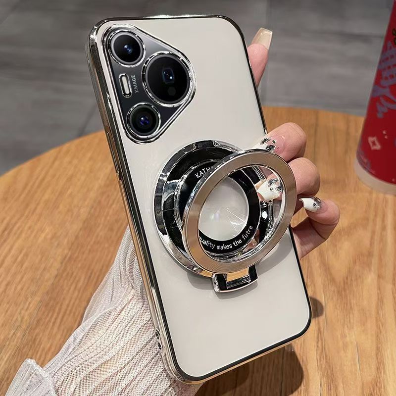 Luxury Magnetic Support Transparent Glitter Powder Phone Case For Huawei Pura 70 Pro/Pura 70 Pro+, Fall Prevention Protective Cover