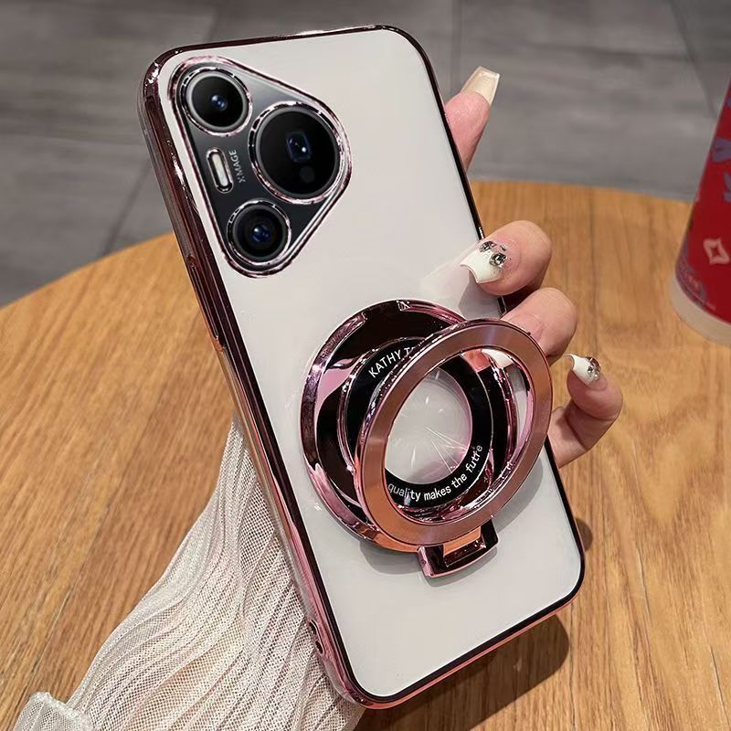 Luxury Magnetic Support Transparent Glitter Powder Phone Case For Huawei Pura 70 Pro/Pura 70 Pro+, Fall Prevention Protective Cover