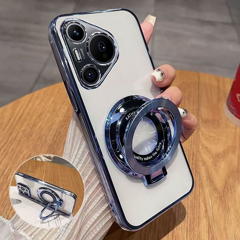 Luxury Magnetic Support Transparent Glitter Powder Phone Case For Huawei Pura 70 Pro/Pura 70 Pro+, Fall Prevention Protective Cover