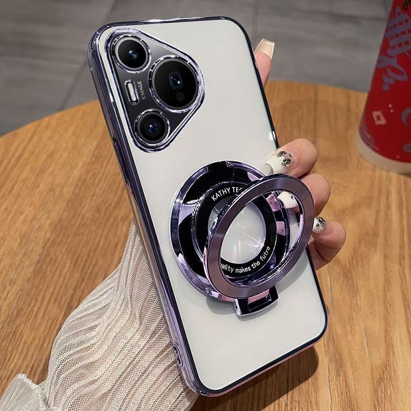 Luxury Magnetic Support Transparent Glitter Powder Phone Case For Huawei Pura 70 Pro/Pura 70 Pro+, Fall Prevention Protective Cover