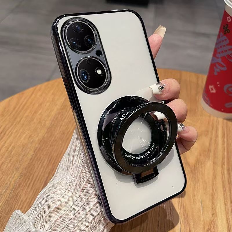 Luxury Magnetic Support Transparent Glitter Powder Phone Case For Huawei P50 Pro, Fall Prevention Protective Cover