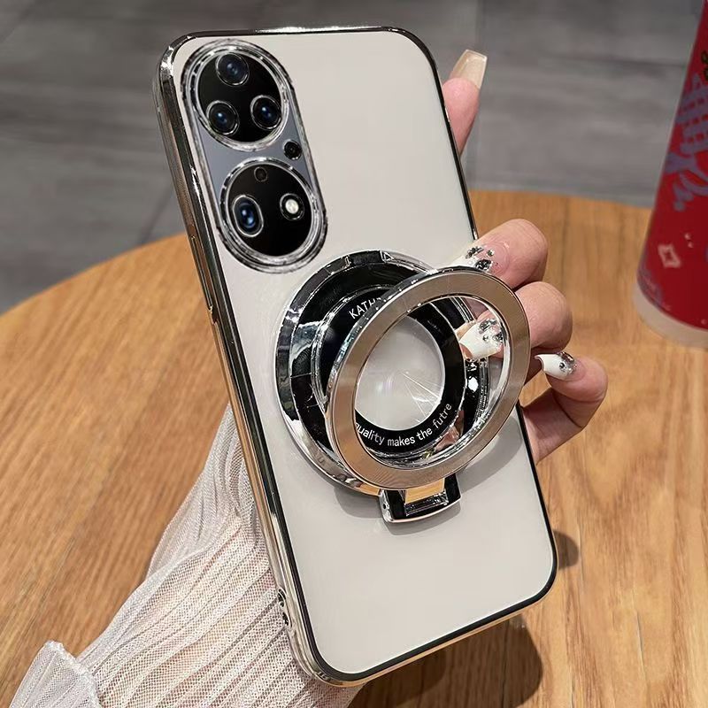 Luxury Magnetic Support Transparent Glitter Powder Phone Case For Huawei P50 Pro, Fall Prevention Protective Cover