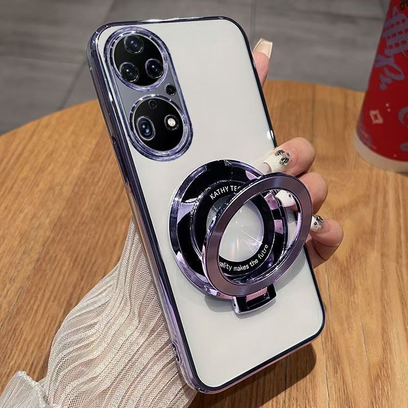 Luxury Magnetic Support Transparent Glitter Powder Phone Case For Huawei P50 Pro, Fall Prevention Protective Cover