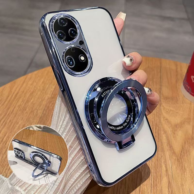 Luxury Magnetic Support Transparent Glitter Powder Phone Case For Huawei P50 Pro, Fall Prevention Protective Cover