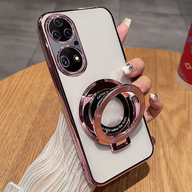 Luxury Magnetic Support Transparent Glitter Powder Phone Case For Huawei P50 Pro, Fall Prevention Protective Cover