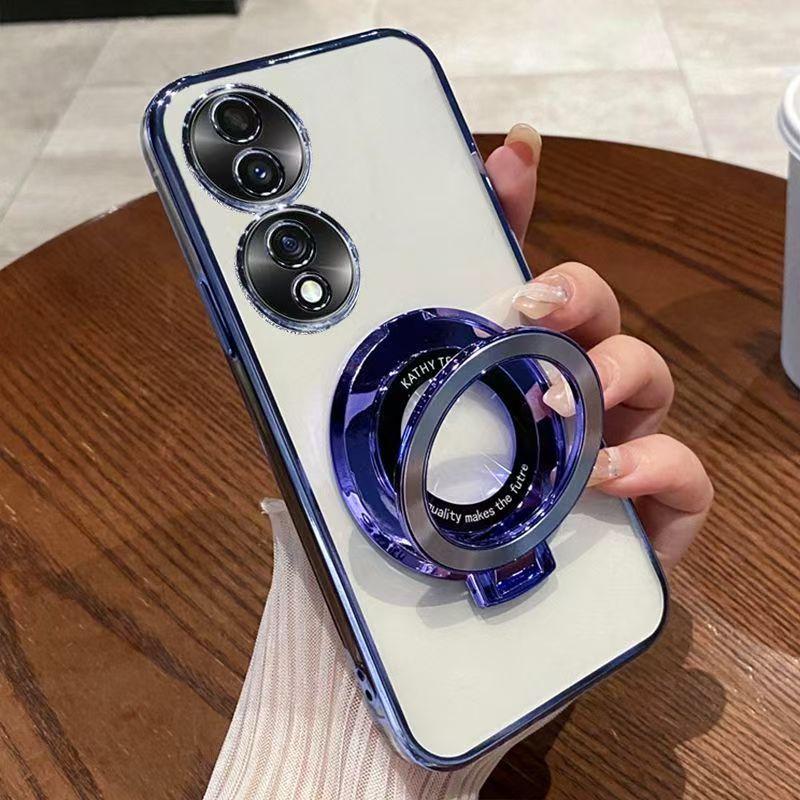 Luxury Magnetic Support Transparent Glitter Powder Phone Case For Honor 70 Fall Prevention Protective Cover