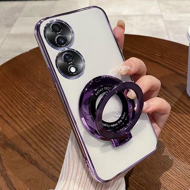 Luxury Magnetic Support Transparent Glitter Powder Phone Case For Honor 70 Fall Prevention Protective Cover