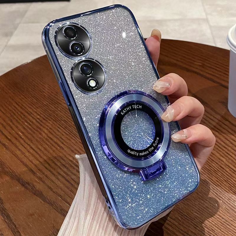 Luxury Magnetic Support Transparent Glitter Powder Phone Case For Honor 70 Fall Prevention Protective Cover