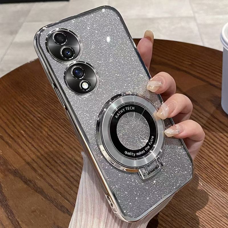 Luxury Magnetic Support Transparent Glitter Powder Phone Case For Honor 70 Fall Prevention Protective Cover
