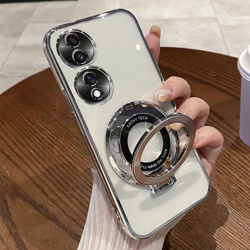 Luxury Magnetic Support Transparent Glitter Powder Phone Case For Honor 70 Fall Prevention Protective Cover