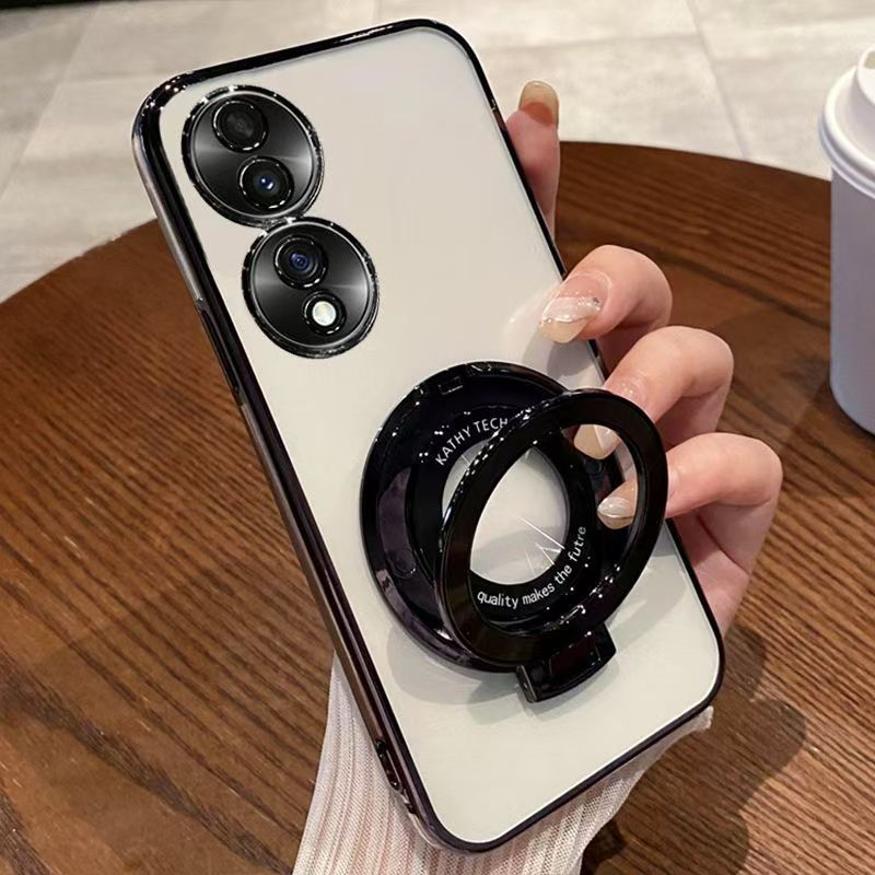 Luxury Magnetic Support Transparent Glitter Powder Phone Case For Honor 70 Fall Prevention Protective Cover