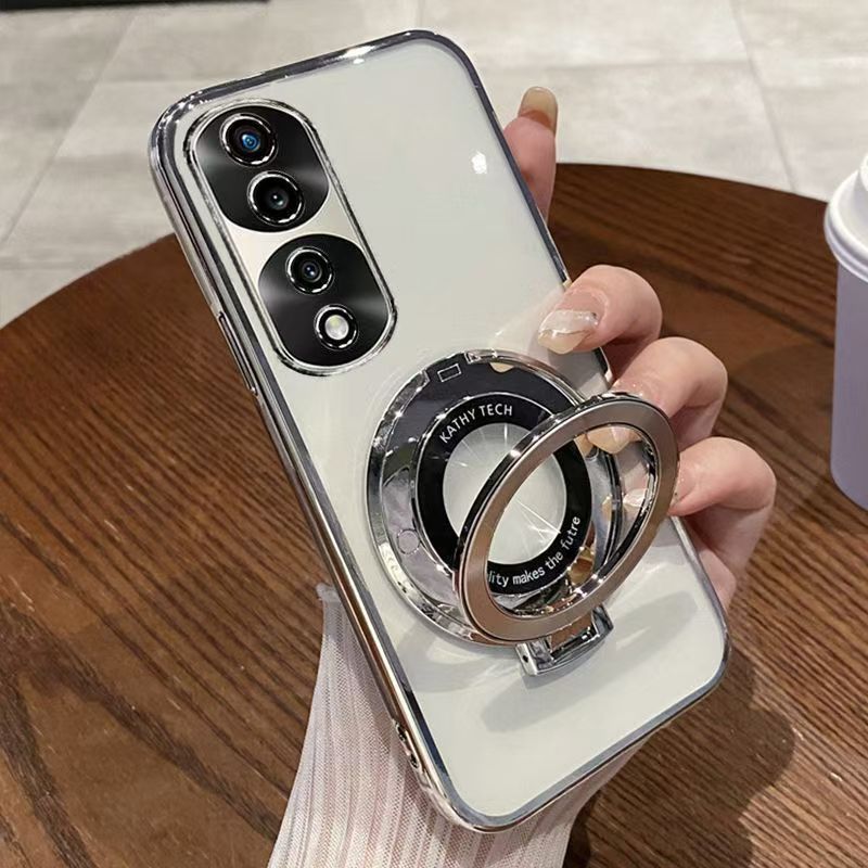 Luxury Magnetic Support Transparent Glitter Powder Phone Case For Honor 70 Pro+ 5G/Honor 70 Pro 5G Fall Prevention Protective Cover