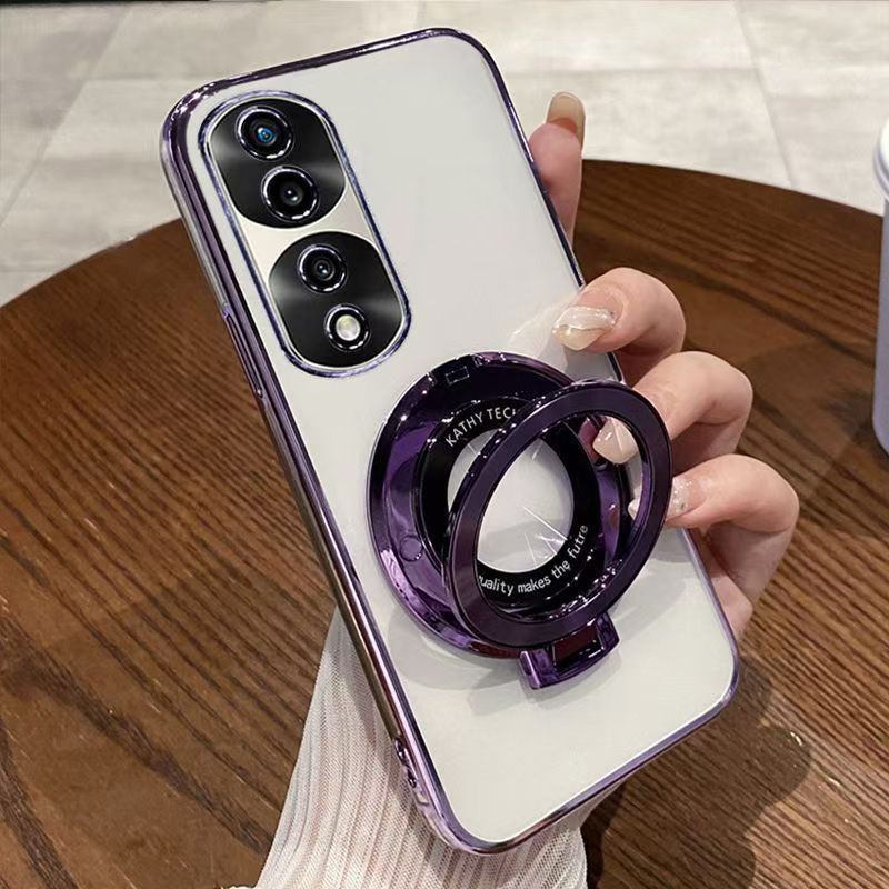 Luxury Magnetic Support Transparent Glitter Powder Phone Case For Honor 70 Pro+ 5G/Honor 70 Pro 5G Fall Prevention Protective Cover